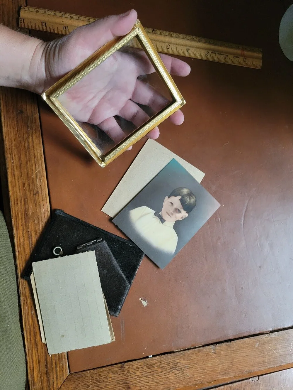 Vintage Gold Tone Metal Frame With Vintage Photo Of Boy 4.25x3.75